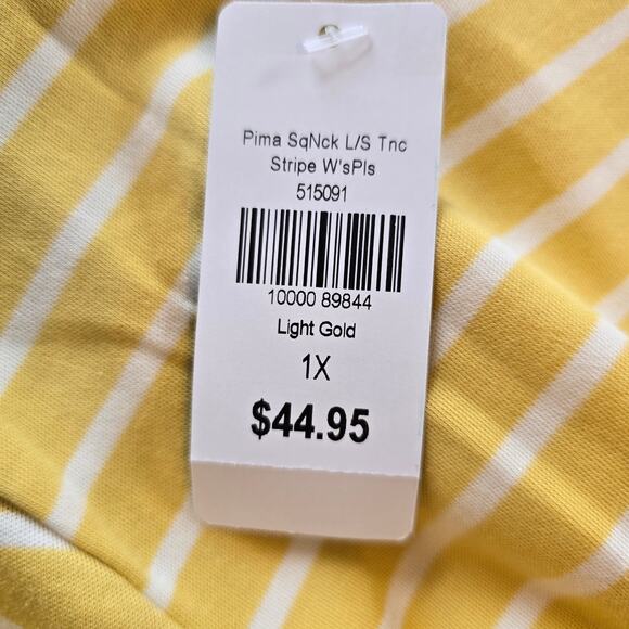 L.L.Bean Top Women's 1X Yellow White Stripe Square Neck Nautical Classic Coastal - Picture 6 of 9